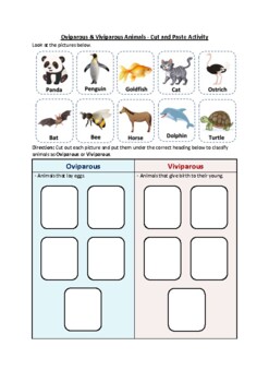 Preview of Oviparous & Viviparous Animals - Cut and Paste Science Activity (Printable)