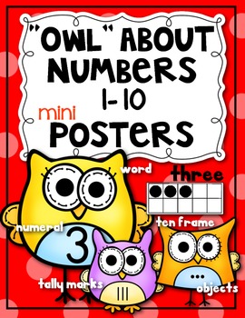 Preview of "Owl" About Numbers {Math Posters 1-10} Kindergarten Common Core