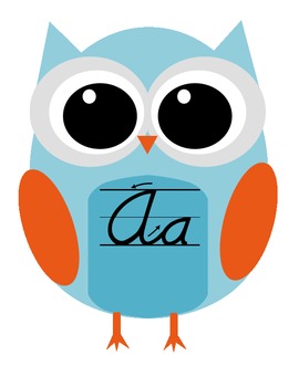 Preview of Owl Alphabet Cards D'Nealian Cursive with Arrows