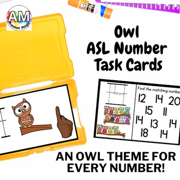 Preview of Owl American Sign Language (ASL) Numbers 0 - 20 Task cards flashcard DOLLAR DEAL