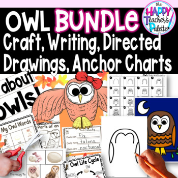 Preview of Owl BUNDLE Craft Writing Center Anchor Chart & Directed Drawing