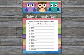Owl Baby Animals Name Game Owl Baby Shower Games 385 By Sweetdesign