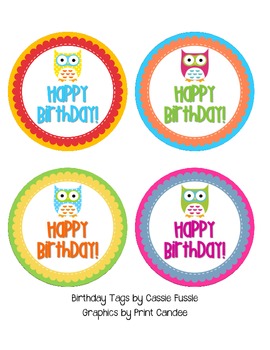 Owl Birthday Tags by Cassie Fussle | TPT