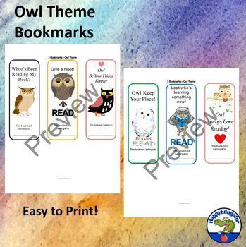 owl bookmarks set of six by happyedugator teachers pay teachers