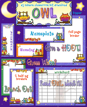 Preview of Owl Classroom Theme Kit - Borders, Printables and Clip Art