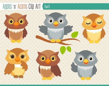 Owl Clip Art - color and outlines by Apples 'n' Acorns | TpT