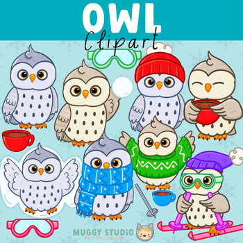 Owl Clipart {Cute Owl Winter Clip Art} by Muggy Studio | TPT