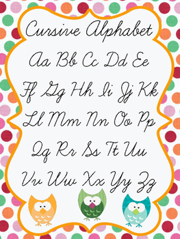 Preview of Owl Cursive Alphabet Poster