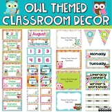 Owl Themed Classroom Decor Bundle - Chevron, Stripes and P
