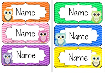 owl editable name tags desk plates rainbow chevron tpt