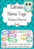 Owl Editable Name Tags / Desk Plates - Rainbow Chevron