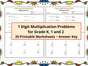 Preview of Single Digit Multiplication practice worksheets + ans, No prep Homework, Test