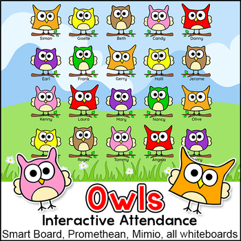 Preview of Owl Theme SMARTboard Attendance with Lunch Count for All Interactive Whiteboards