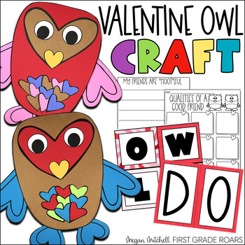 Preview of Owl Heart Valentine Craft February Activity