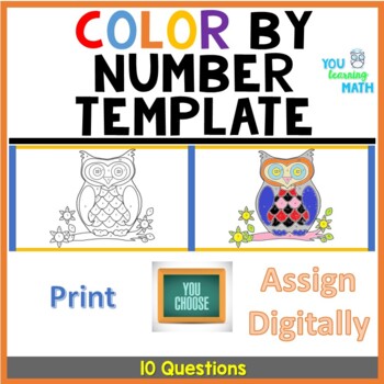 Preview of Owl Themed Color by Number Template - 10 Questions