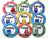Owl Labels Name Tags - Circle, Square and Rectangular