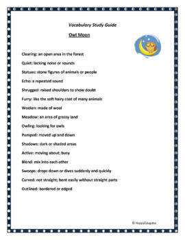 owl moon vocabulary and word search by happyedugator tpt
