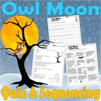 Preview of Owl Moon Winter Reading Quiz Tests & Story Scene Sequencing