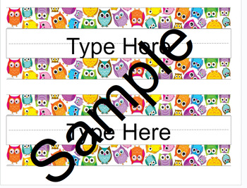 Preview of Owl Name Tags Cubby's, tables and more