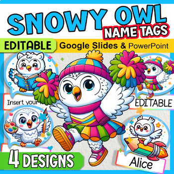 Preview of Owl Name Tags, Winter Cubby Tags, Locker Name Tags, Editable Winter Name Tags