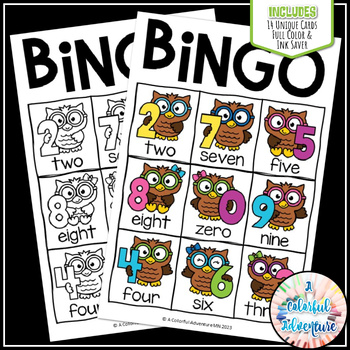 Preview of Owl Numbers Bingo Bundle for Preschool, Pre-K, and Daycare {Color & Outlined}