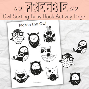 Preview of Owl Pattern Matching - Black & White Sorting Toddler Preschool Busy Book Binder