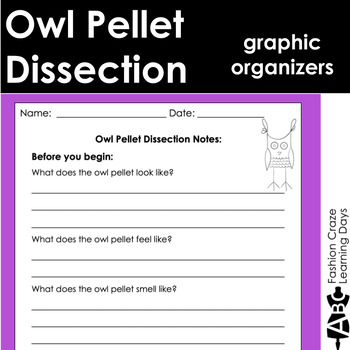 Preview of Owl Pellet Dissection Graphic Organizers and Writing Templates