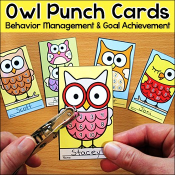 Preview of Owl Theme Student Behavior Punch Cards - Goal Setting & Tracking Motivation Tool