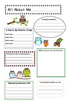 Owl Theme All About Me Poster (back to school) by Tricia Zeman | TpT