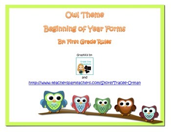 Preview of Owl Theme Beginning of Year Forms