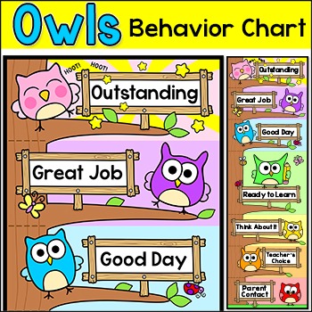 Preview of Owl Theme Classroom Decor Behavior Clip Chart
