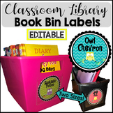 Book Bin Labels for Classroom Library Owl Chevron -EDITABLE-