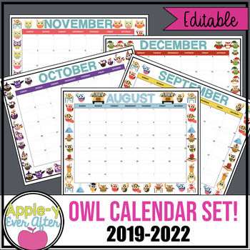 Preview of EDITABLE Owl Theme Calendar - Teacher/Parent Monthly Newsletter