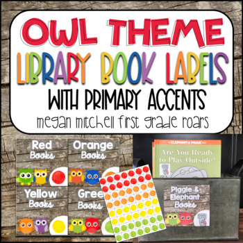 Preview of Owl Theme Classroom Library Book Labels with Primary Accents