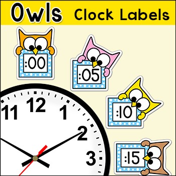 Preview of Owl Theme Telling Time Clock Labels - Back to School Classroom Decor