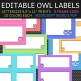 Owl Labels Frames - Editable Owl Themed Documents