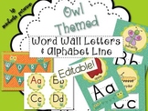 Owl Theme Word Wall Letters and Alphabet Line Posters (Editable)
