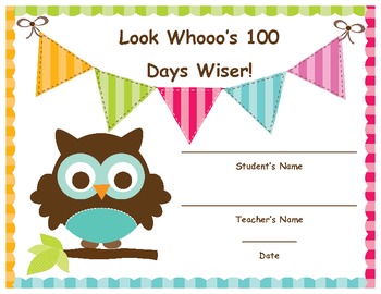 Owl Themed 100th Day Of School Certificates Celebrate 100 Days TpT