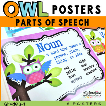 Preview of Parts of Speech Grammar Posters Owl Classroom Decor Anchor Charts Bulletin Board