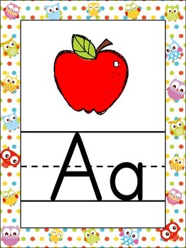 owl themed classroom alphabet posters zaner bloser font tpt