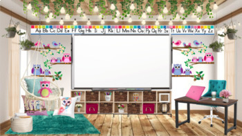 Preview of Owl Themed Bitmoji Classrooms AND Canvas Room Template