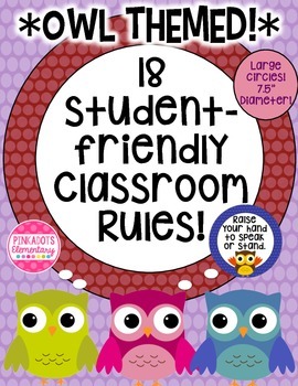Preview of Owl Themed/ Brightly Colored: Classroom Rules! 18!