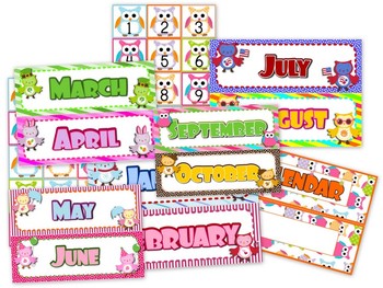 Preview of Owl Themed Classroom Calendar Set