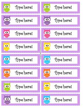 owl themed editable labels by middle grades maven tpt