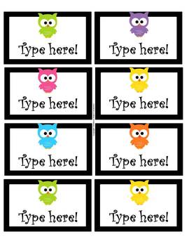 owl themed editable labels by middle grades maven tpt
