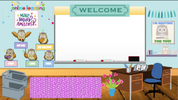 Preview of Owl Themed Virtual Classroom Background (Pastel colors)