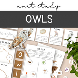 Owl Unit Study Bundle, Owl study, Fall Montessori unit, na