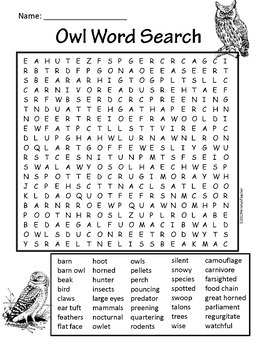 owl word search hard for grades 5 to adult by windup teacher tpt