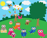 Owl and Nature Set Clipart -21 PNG Files-sun, cloud, tree
