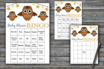 Owl Baby Shower Bingo Cards Little Owl Baby Shower Bingo 60 Printable Cards 357